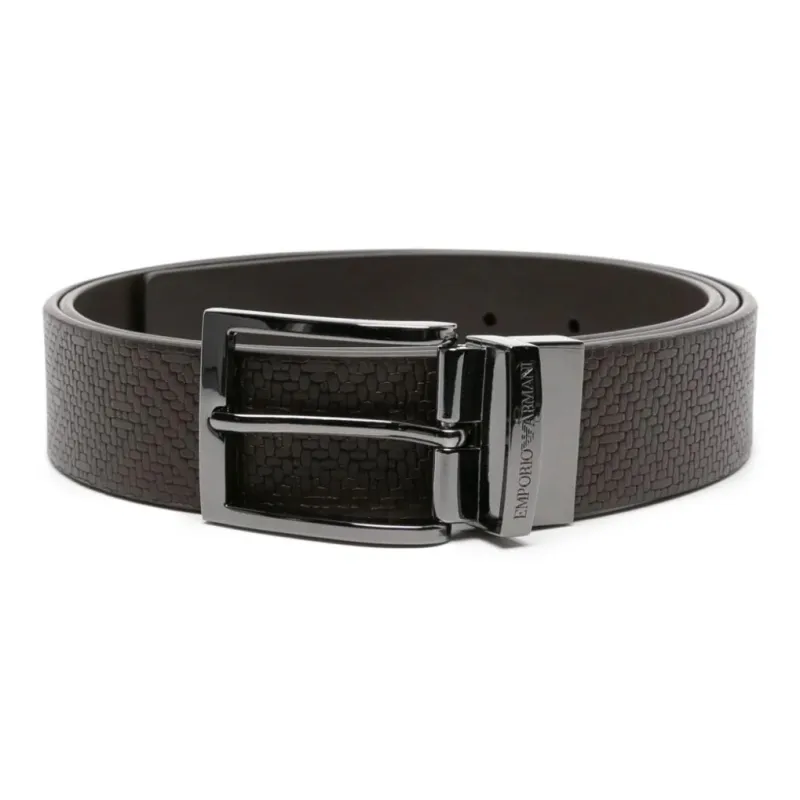 EMPORIO ARMANI Weave-embossed Reversible Leather Belt-0