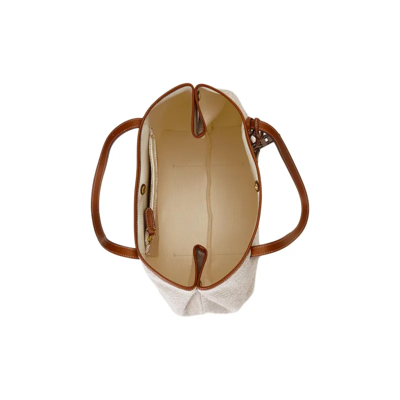 Ralph Lauren Canvas With Leather Tote Bag, Shopping Bag, Shoulder Bag, Handbag Tubas Women's Brown-3