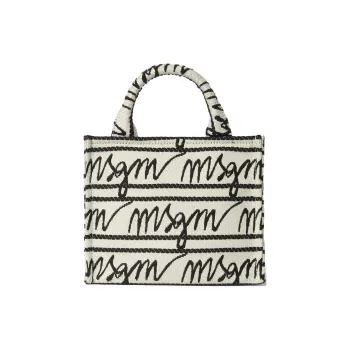 MSGM Canvas Canvas Bag Tote Bag Shopping Bag Handbag Small Size Women's Ecru & Black
