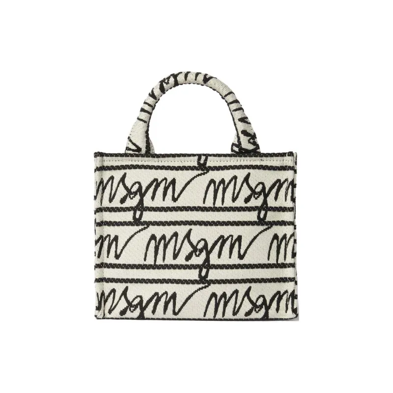 MSGM Canvas Canvas Bag Tote Bag Shopping Bag Handbag Small Size Women's Ecru & Black-0