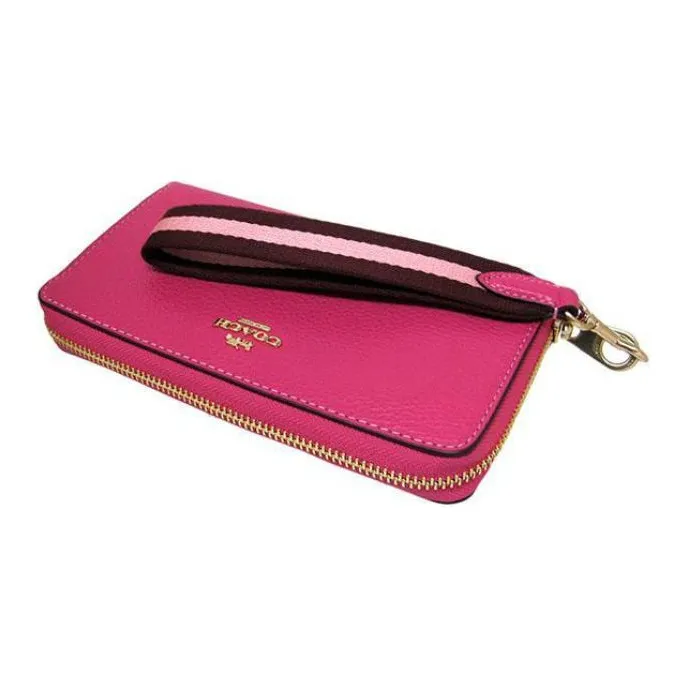 COACH Zip Around Leather Clutches Wallets Small Size Women's Pink-2