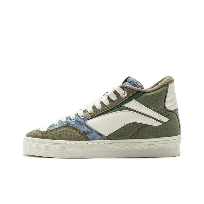 LiNing Wave Slip Resistant Shock Absorbers Mid Top Skateboard Shoes Men's Green Gray-0