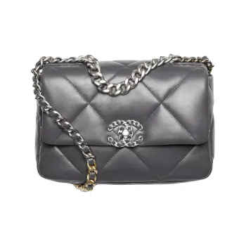 CHANEL 19Bag Shiny Lambskin Flap Bag, Shoulder Bag, Crossbody Bag Women's Dark Gray