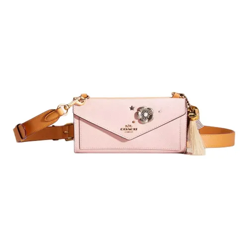 COACH Grained Leather Shoulder Bag Crossbody Bag Wallets Small Size Women's Brass With Paulownia Wood Inlay