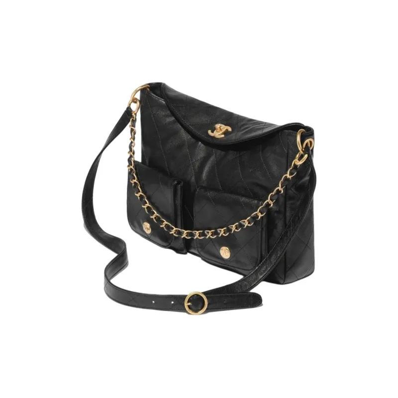 CHANEL Smooth Cow Leather Handbag, Shoulder Bag, Crossbody Bag Large Size Women's Black-1