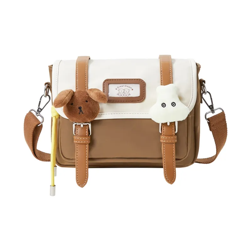Miffy Nylon Fabric Students Casual Versatile Color Blocking Shoulder Bag Crossbody Bag Regular Women's Yellow/Brown-1