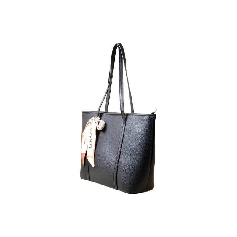 VANDEE Microfiber Shopping Bag Shoulder Bag Large Size Women's Black/Apricot-2