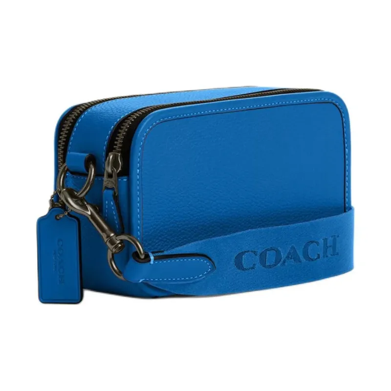 COACH Leather Camera Bag, Shoulder Bag, Crossbody Bag Trumpets Women's Cannon Copper & Bright Blue-1