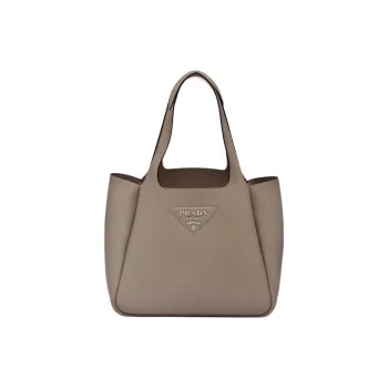 PRADA Leather Basket Bag Handbag Medium Size Women's Clay