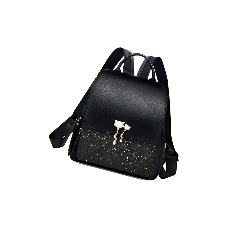 FOXER Cow Leather Handbag, Shoulder Bag, Backpack Medium Size Women's Black-3