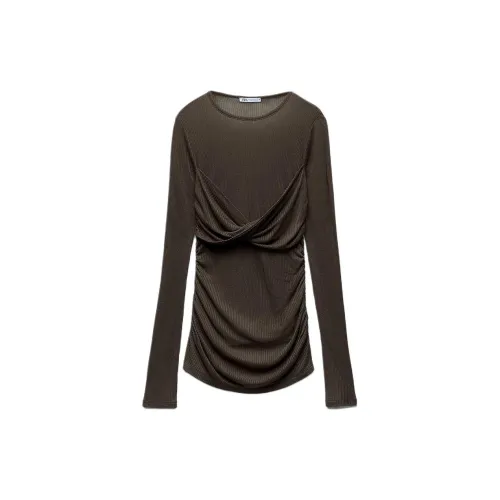 ZARA T-Shirts Women's Brown