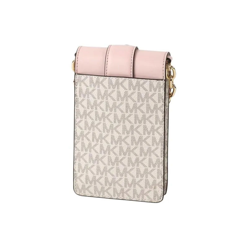 MICHAEL KORS Carmen Leather Card Holder Chain Bag With Cell Phone Pouch Women's Pink Vanilla White Multicolor-3