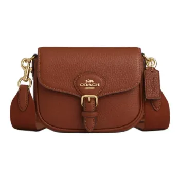 COACH Amelia Cow Leather Saddle Bag, Shoulder Bag, Crossbody Bag Medium Size Women's Brown