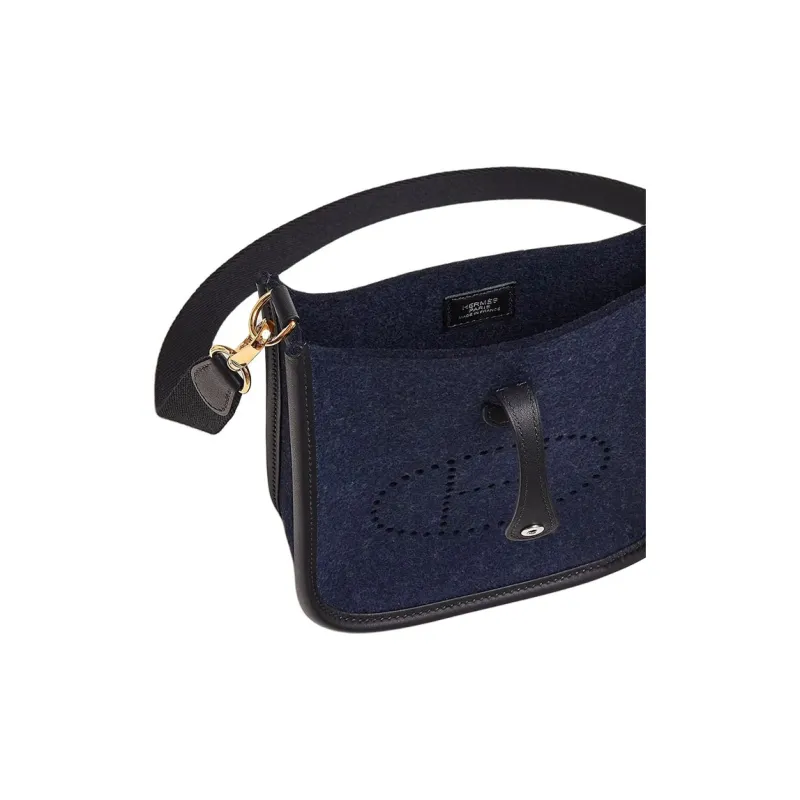 HERMES Evelyne Swift Calfskin With Canvas Bag, Shoulder Bag, Crossbody Bag Mini Women's Midnight Blue-3