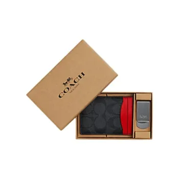 COACH 3 IN 1 Wallet Canvas With Calfskin ID Holder Card Sleeve Card Clip Card Holder Mini Men's Charcoal Bright Beige