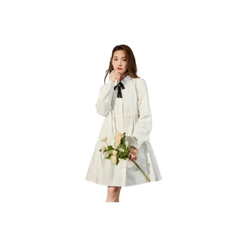 Tonlion Long-Sleeved Dresses Women's White