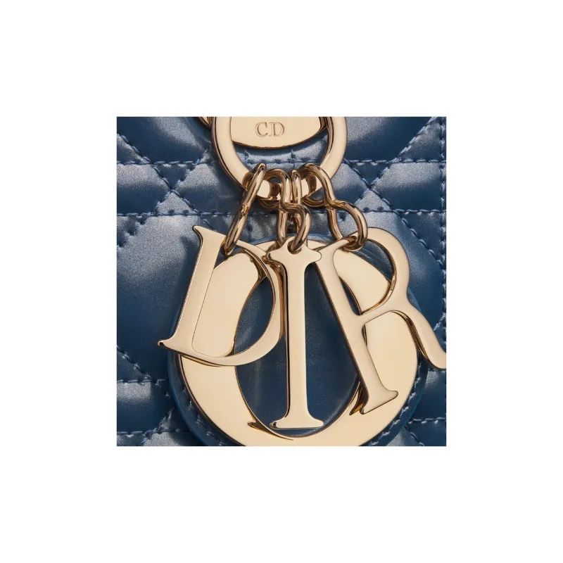 DIOR Lady Dior Cow Leather Shoulder Bag Crossbody Bag Handbag Medium Size Women's Light Midnight Blue-4