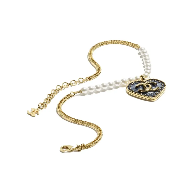 CHANEL Metal Artificial Pearl Necklaces Women's Gold-1
