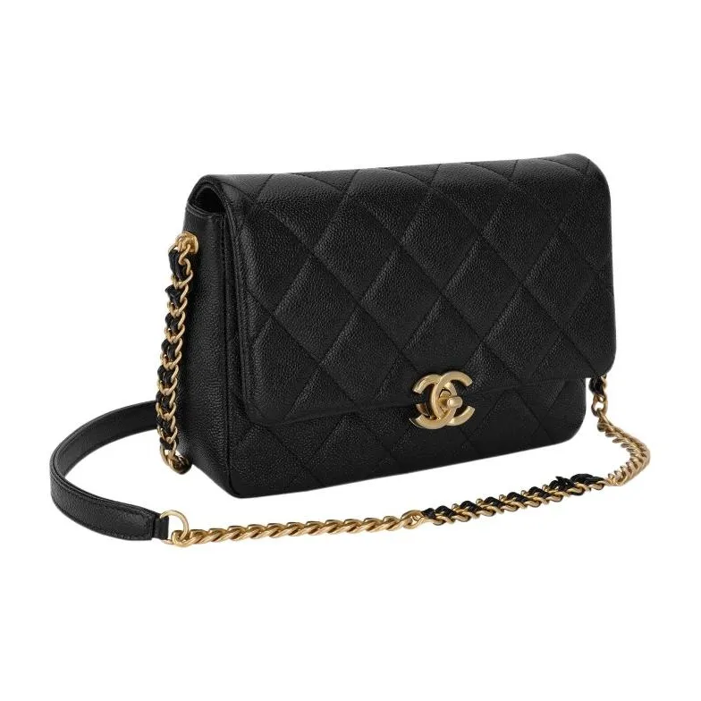 CHANEL Grained Embossed Cow Leather Mouth Cover Bag Crossbody Bag Shoulder Bag Women's Black-1