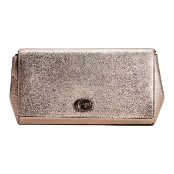 COACH Alexa Metallic Textured Leather Clutch Medium Size Women's Platinum Alloy