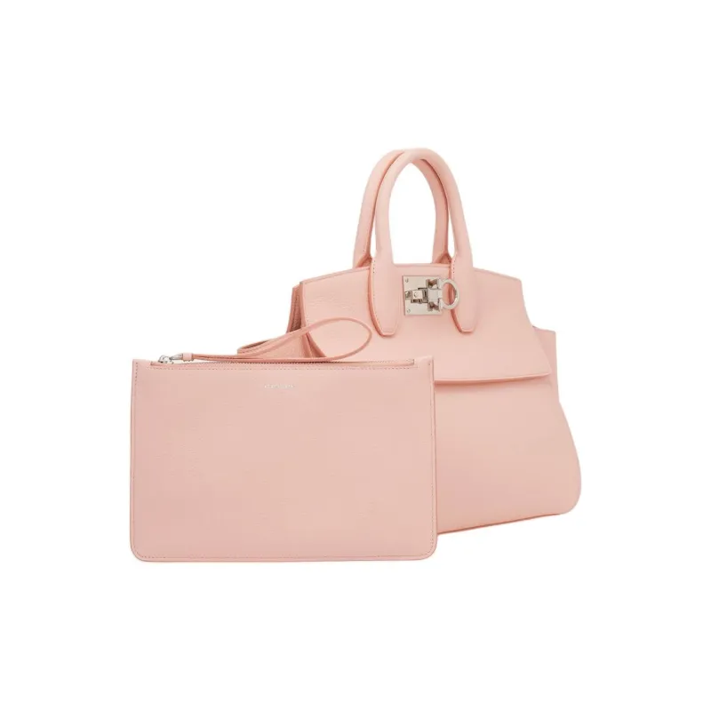 FERRAGAMO Studio Embossed Calfskin Handbag Small Size Women's Nylon Pink-4