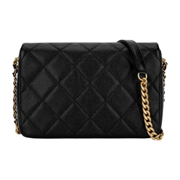 CHANEL Grained Embossed Cow Leather Mouth Cover Bag Crossbody Bag Shoulder Bag Women's Black-3