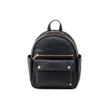 PORTER Linen With PU And Leather Patchwork Backpack Unisex Black