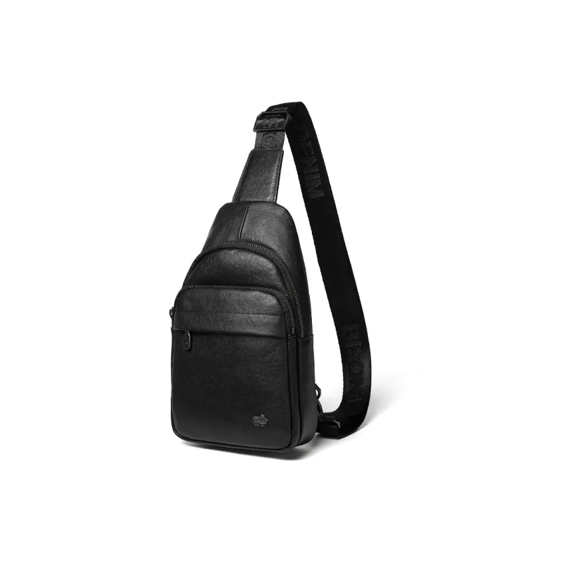 BISON DENIM Cow Leather Sling Bag, Shoulder Bag, Crossbody Bag Regular Men's Black-0
