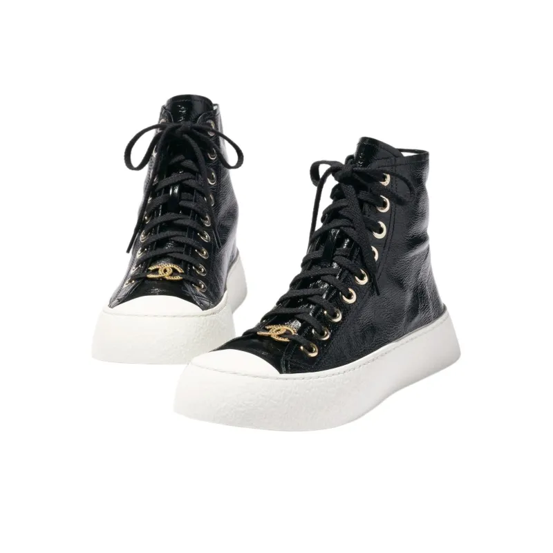 CHANEL High Top Skateboard Shoes Women's Black-2