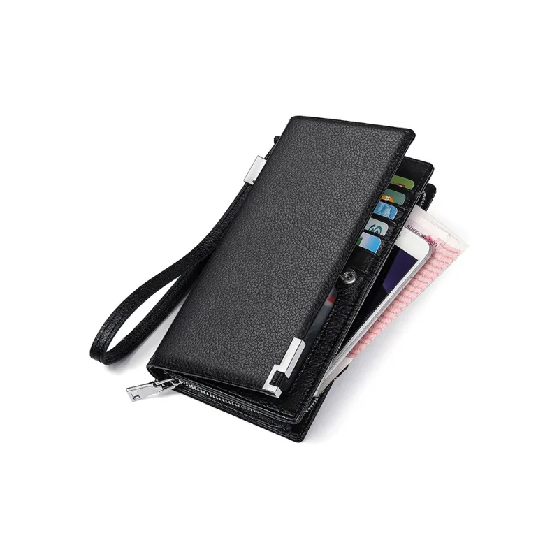 AUGTARLION Cow Leather 50% Off Clutch Wallet Large Size Men's Black-0