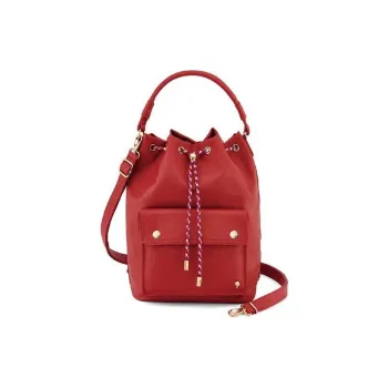 PORTER Linen With PU And Leather Patchwork Bucket Bags Shoulder Bag Crossbody Bag Handbag Unisex Red