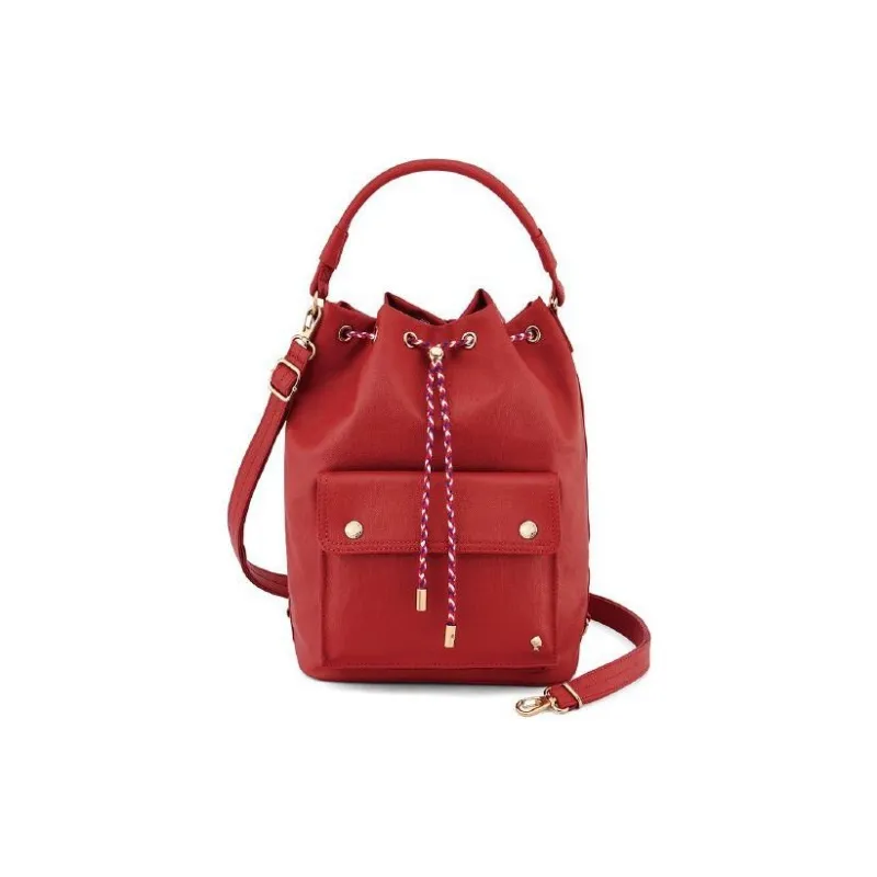 PORTER Linen With PU And Leather Patchwork Bucket Bags Shoulder Bag Crossbody Bag Handbag Unisex Red-0