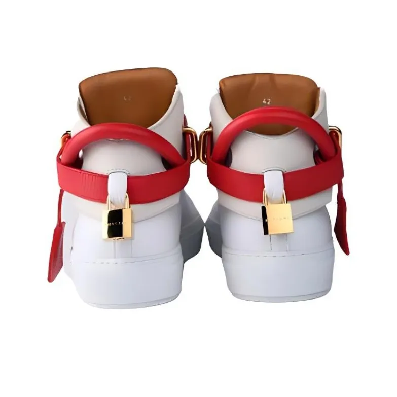 Buscemi High Top Skateboard Shoes Men's White Red-5