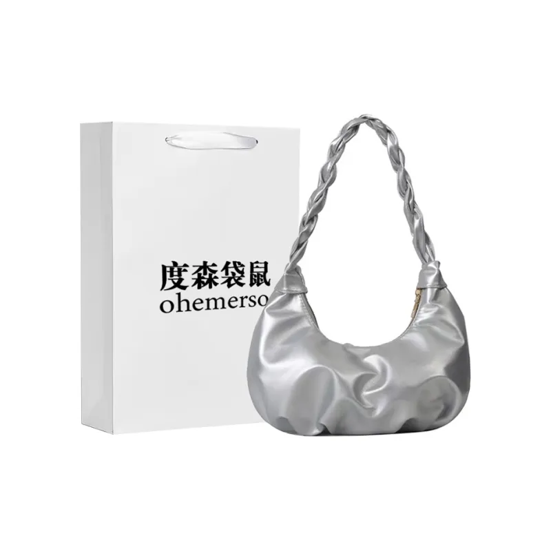 Dusen Kangaroo PU Shoulder Bag Regular Women's White/Silver/Black-3
