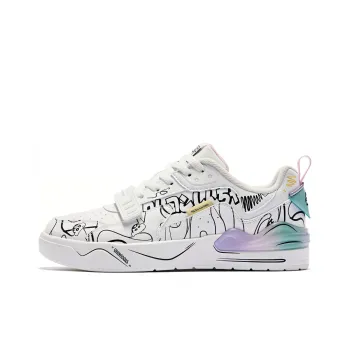 SHINCHAN x QIAODAN Slip Resistant Cushioning Low Top Skateboard Shoes Women's White Cyan Black