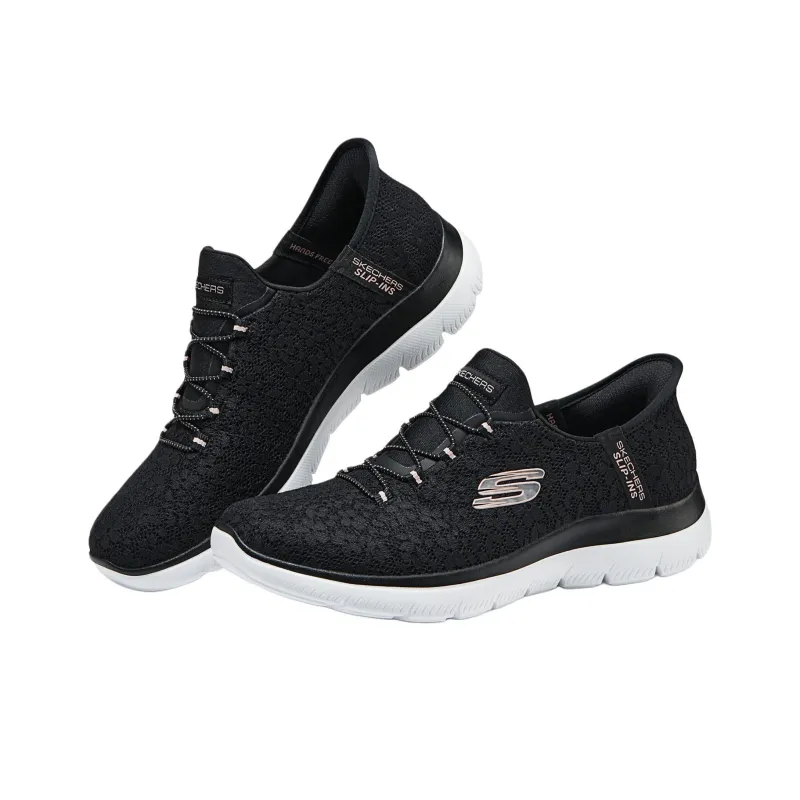 Skechers Hands Free Slip Ins Cushioned Wear Resistant Breathable Low Top Running Shoes Women's Black-3