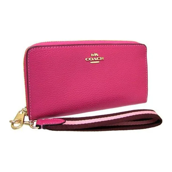 COACH Zip Around Leather Clutches Wallets Small Size Women's Pink-3