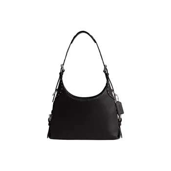 COACH Cargo Grain Leather Hobo Bag, Handbag, Shoulder Bag Large Size Women's Silver & Black