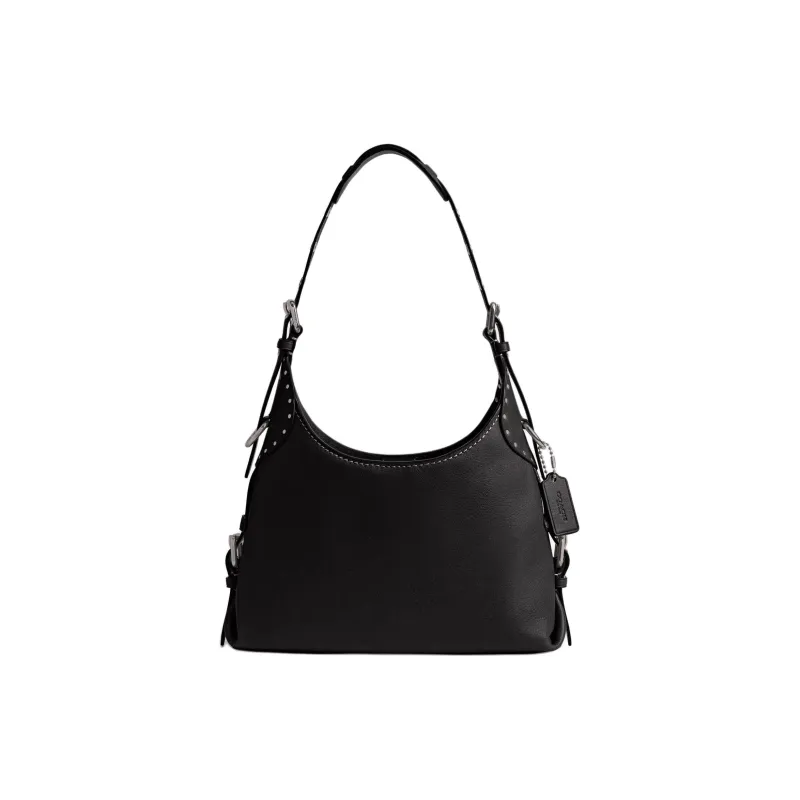 COACH Cargo Grain Leather Hobo Bag, Handbag, Shoulder Bag Large Size Women's Silver & Black-0