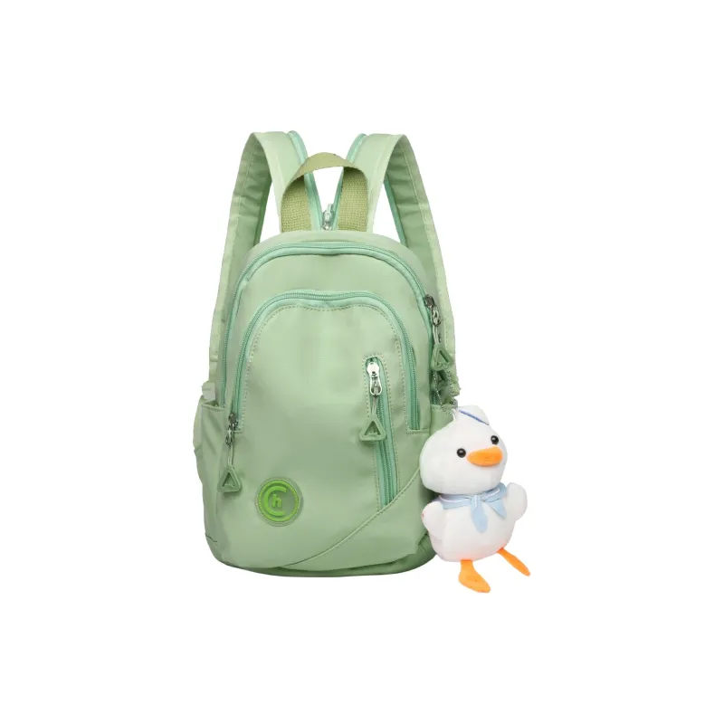 FAMAN Nylon Fabric Backpack Small Size Women's Ecru/Black/Yellow/Green-18