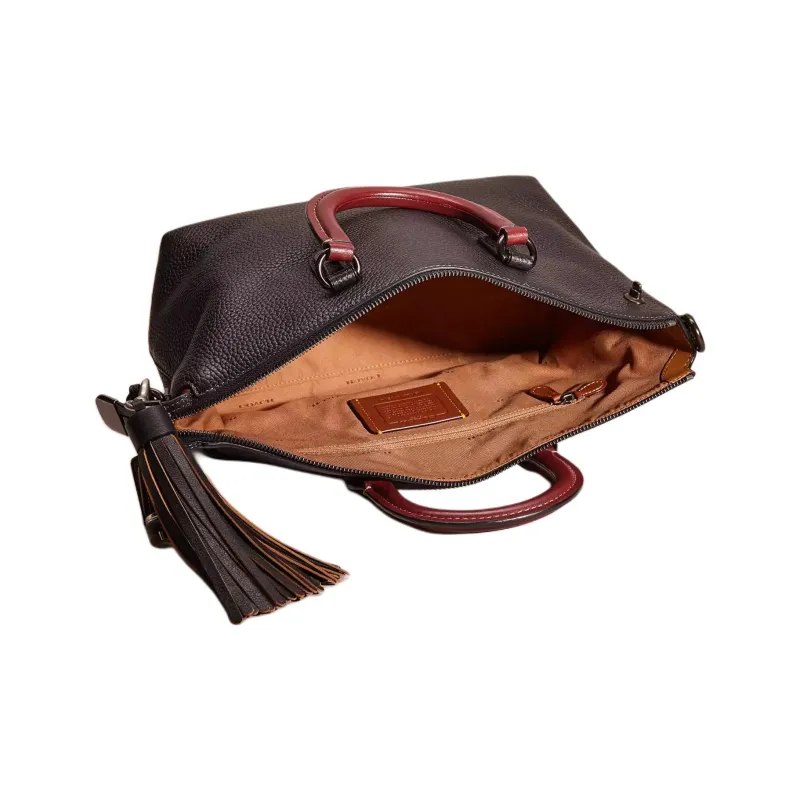COACH Cara Eggstone Grain Leather Portable One Shoulder Crossbody Bag Large Size Women's Black-2