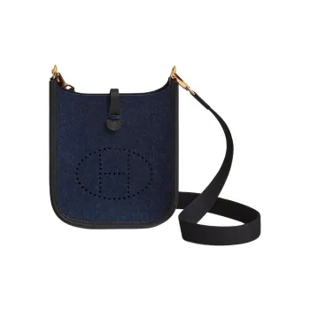 HERMES Evelyne Swift Calfskin With Canvas Canvas Bag Shoulder Bag Crossbody Bag Mini Women's Midnight Blue