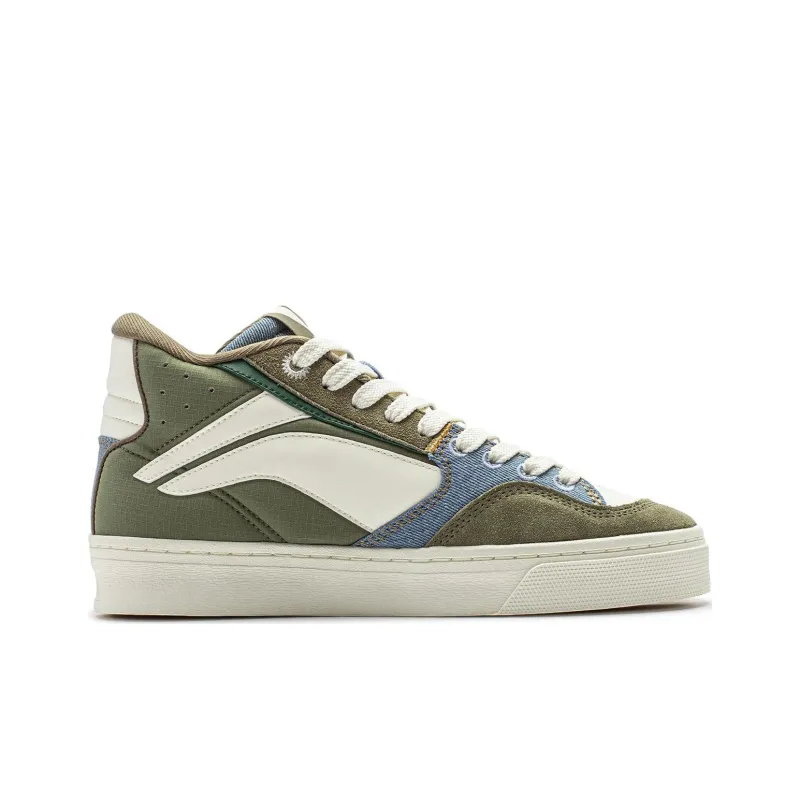 LiNing Wave Slip Resistant Shock Absorbers Mid Top Skateboard Shoes Men's Green Gray-1