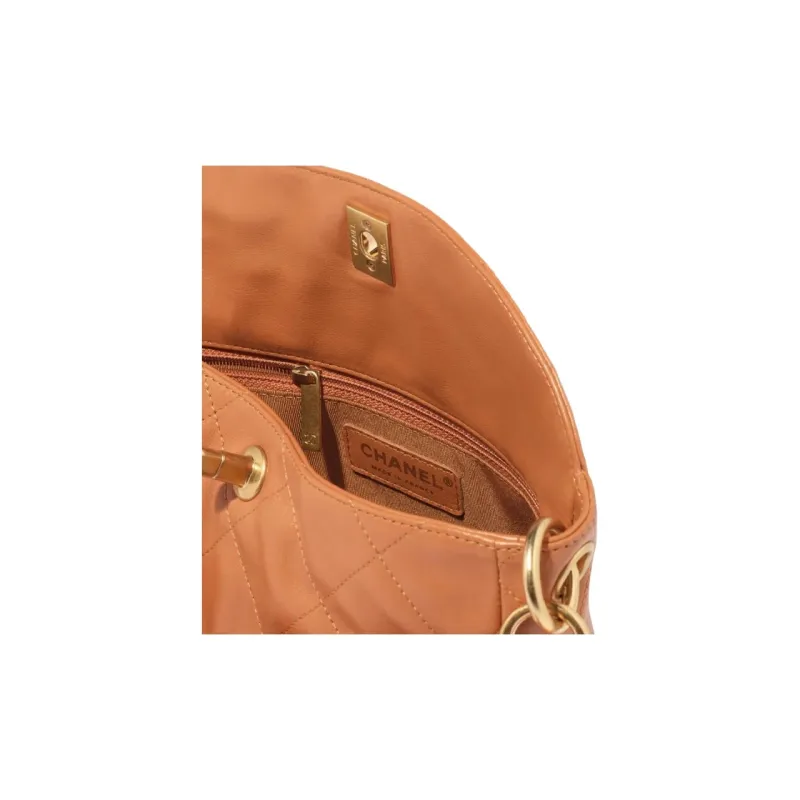 CHANEL Smooth Cow Leather Shoulder Bag Crossbody Bag Small Size Women's Brown-2