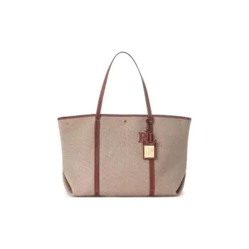 Ralph Lauren Canvas With Leather Tote Bag, Shopping Bag, Shoulder Bag, Handbag Tubas Women's Brown