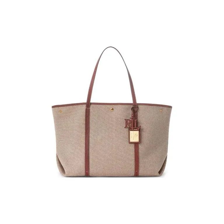 Ralph Lauren Canvas With Leather Tote Bag, Shopping Bag, Shoulder Bag, Handbag Tubas Women's Brown-0