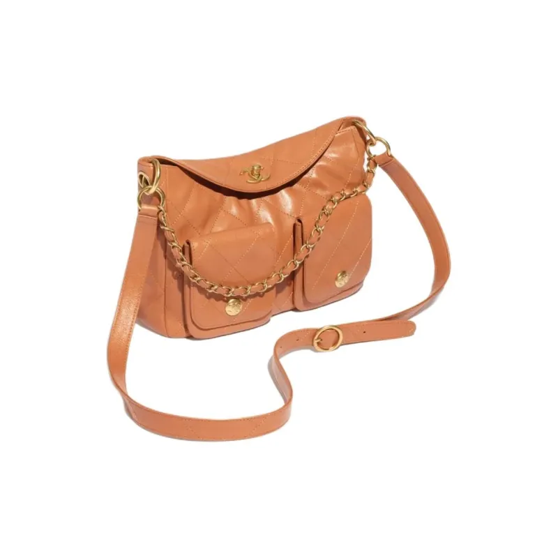 CHANEL Smooth Cow Leather Shoulder Bag Crossbody Bag Small Size Women's Brown-1