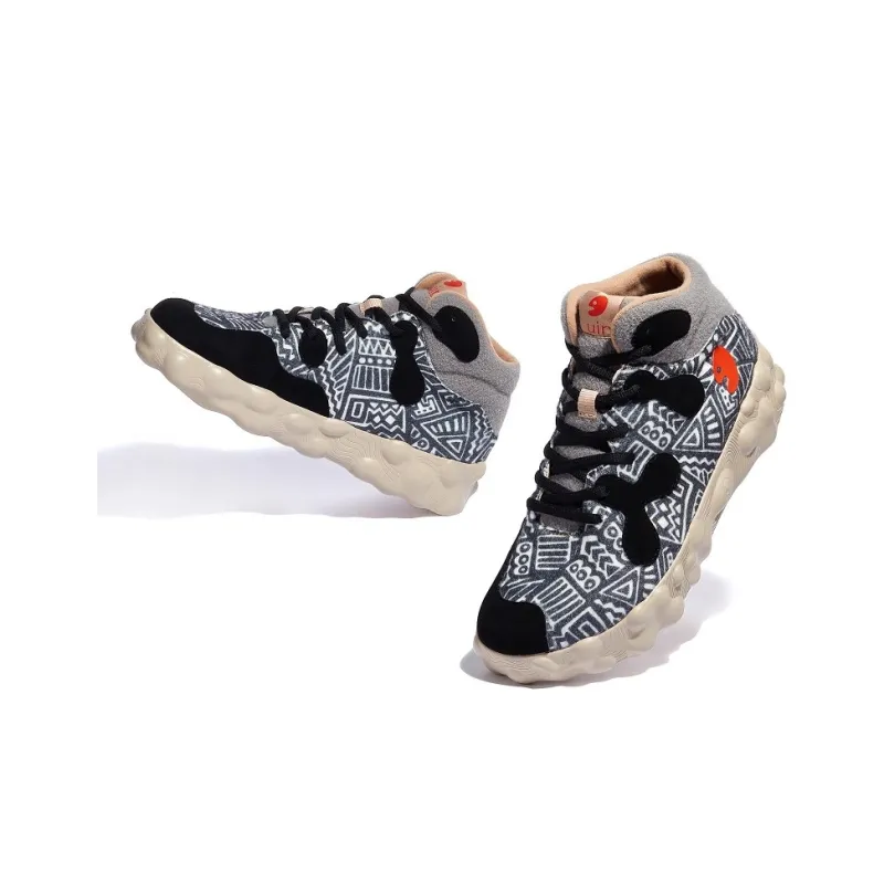 U.IN Painted Travel Shoes Figuras 3 African Artistic Collection Mid-Top Chunky Sneakers Men's-3