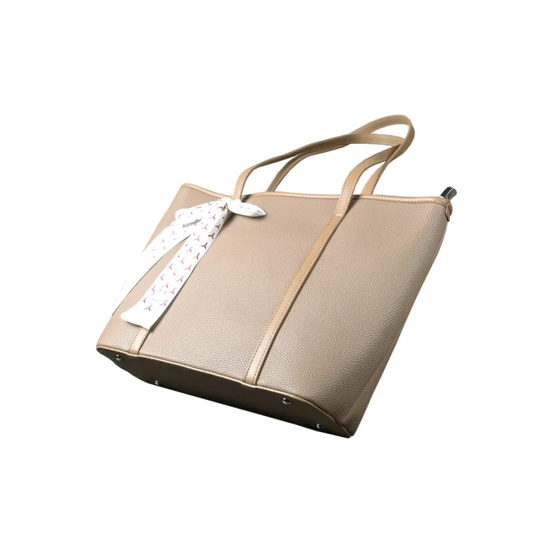 VANDEE Microfiber Shopping Bag Shoulder Bag Large Size Women's Black/Apricot-7