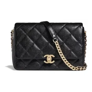 CHANEL Grained Embossed Cow Leather Mouth Cover Bag Crossbody Bag Shoulder Bag Women's Black